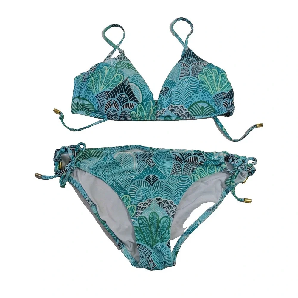 Helen Jon Bikini Swim Set Womens M Blue Dominica Floral Beach Pool Vacation - Picture 1 of 10